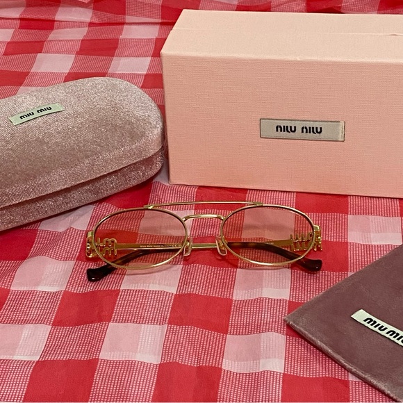 Miu Miu Gold Frame Sunglasses with Pink Lenses main image 4